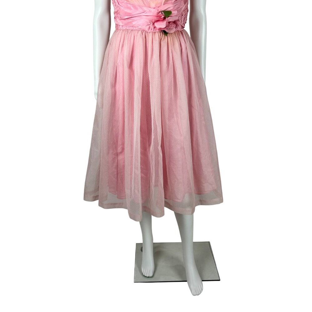 Vintage 50s Prom Dress Women's XS Pink Dotted Swiss Full Skirt Formal Fit Flare - Picture 6 of 15